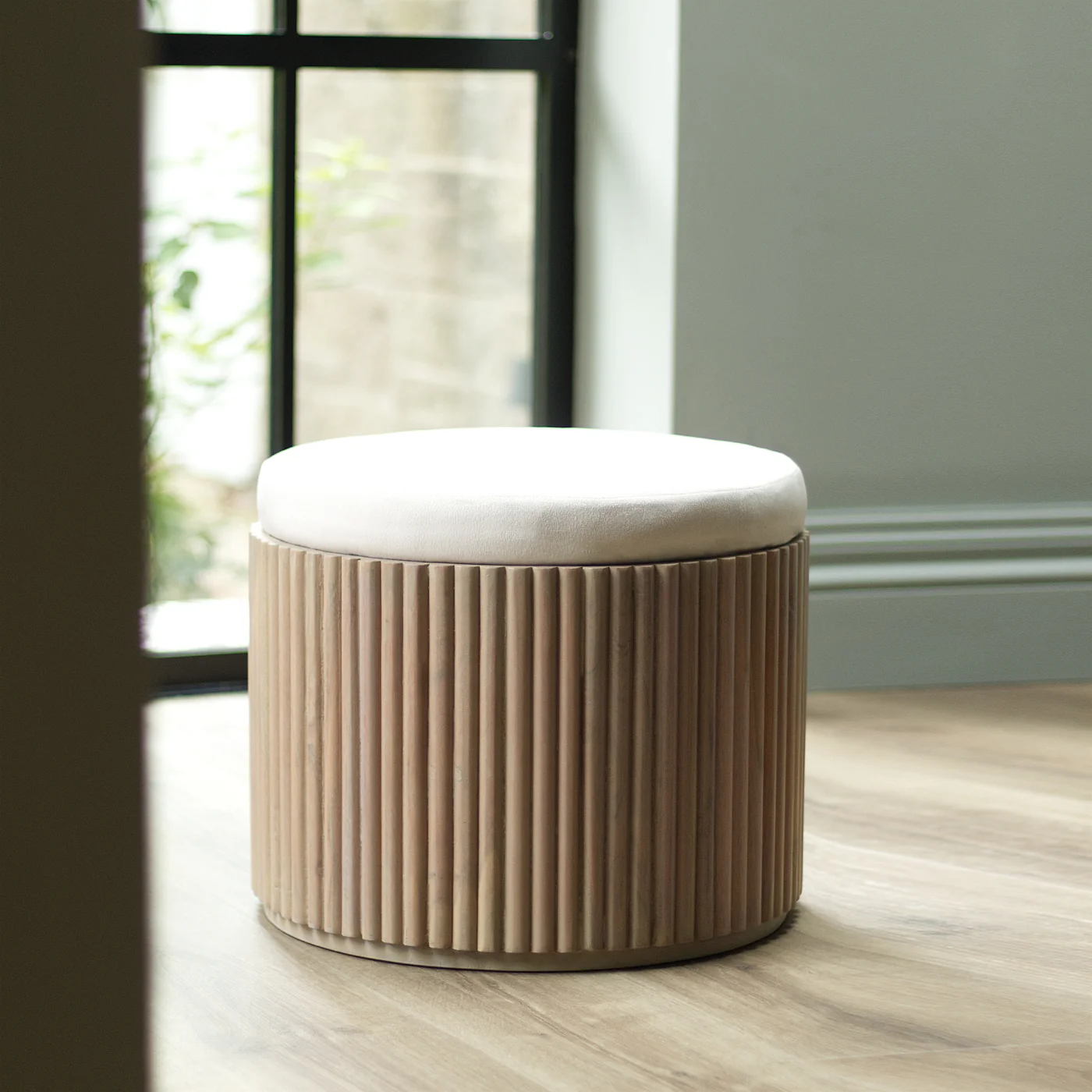Kraft White Velvet Pouffe - Image 2